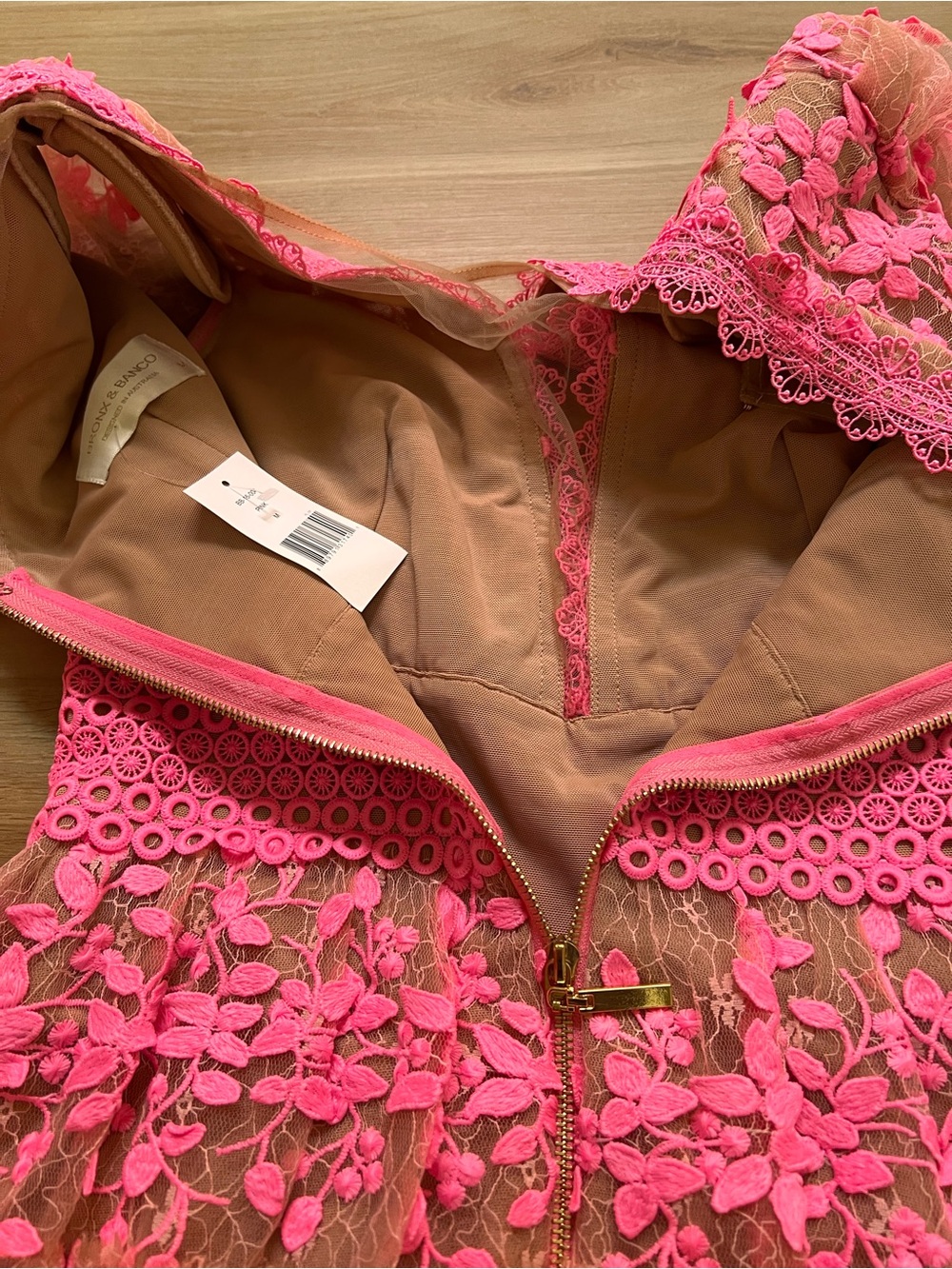 NWT Bronx and Banco Megan Mini Dress M Pink Lace Illusion Mesh Saks $450 - Picture 16 of 16